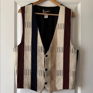 Striped Woven Vest in Cream, Navy & Burgundy